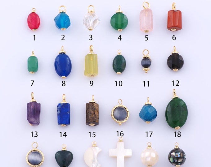 1 pcs Gold Energy Stone Pendant,18K Gold Filled Natural Stone Charm,Fritillaria Charms DIY Bracelet Necklace Jewelry Making Findings Supply