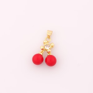 1 pcs Gold CZ Cherry Pendant,18K Gold Filled Fruit Charm,Enamel Cherry Charms DIY Bracelet Necklace Jewelry Making Findings Supply