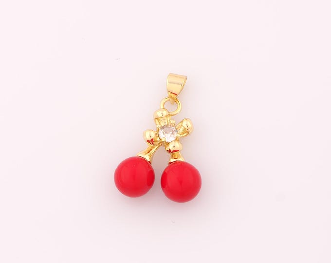 1 pcs Gold CZ Cherry Pendant,18K Gold Filled Fruit Charm,Enamel Cherry Charms DIY Bracelet Necklace Jewelry Making Findings Supply