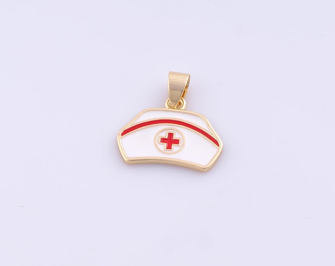 1 pcs Enamel Nurse Hat Pendant,18K Gold Filled Nurse Hat Charm,Nurse Hat Charms DIY Bracelet Necklace Jewelry Making Findings Supply