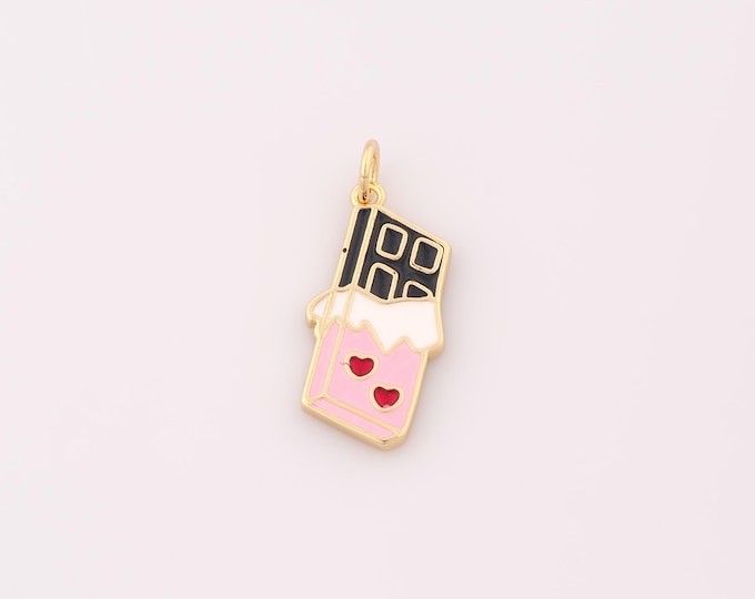 1 pcs Gold Enamel Chocolate Pendant,18K Gold Filled Valentine Gift Charm,Heart Charms DIY Bracelet Necklace Jewelry Making Findings Supply