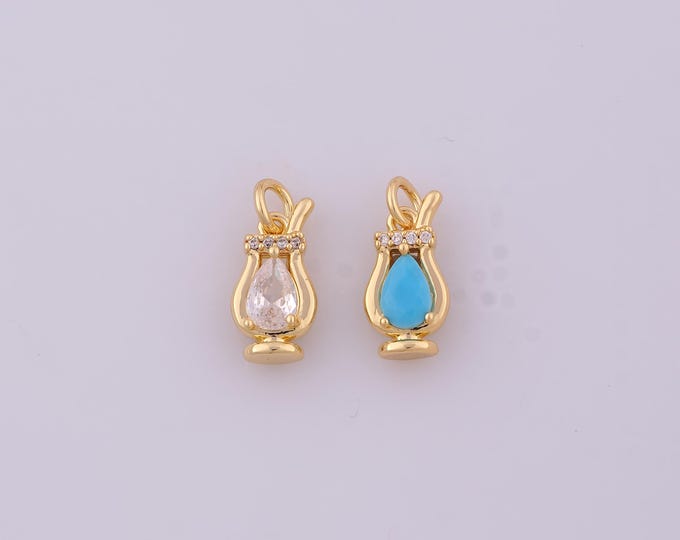1 pcs Gold CZ Wine Glass Pendant,18K Gold Filled Wine Glass Charm,Wine Glass Charms DIY Bracelet Necklace Jewelry Making Findings Supply
