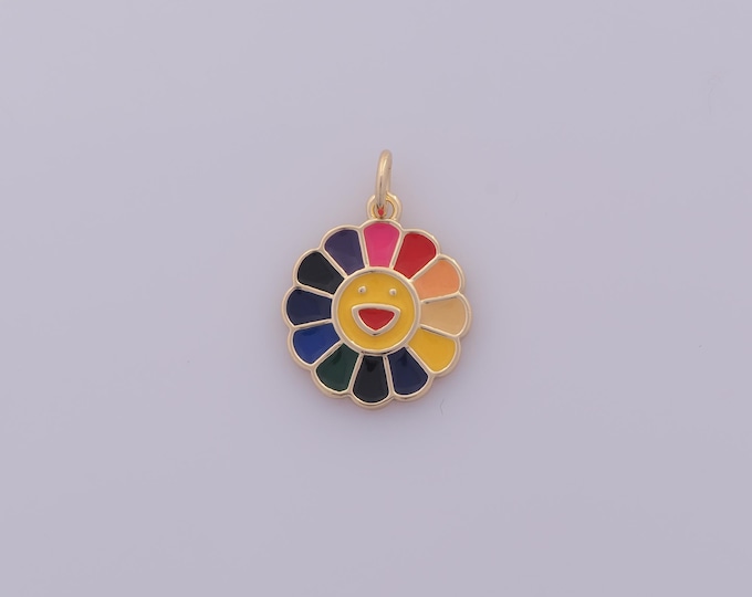 1 pcs Gold Enamel Sunflower Pendant,18K Gold Filled Sun Flower Charm,Sunflower Charms DIY Bracelet Necklace Jewelry Making Findings Supply