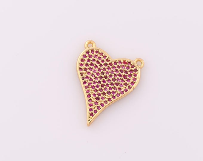 1 pcs Gold CZ Heart Pendant,18K Gold Filled Heart Charm,Heart Charm DIY Bracelet Necklace Jewelry Making Findings Supply