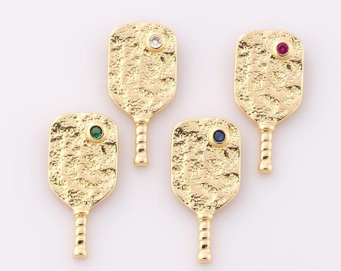 1 pcs Gold CZ Racket Pendant,18K Gold Filled Racket Charm,Racket Charm DIY Bracelet Necklace Jewelry Making Findings Supply