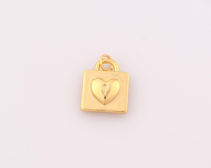 1 pcs Gold Heart Pendant,18K Gold Filled Love Charm,Lock Charms DIY Bracelet Necklace Jewelry Making Findings Supply