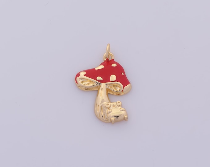 1 pcs Gold Enamel Mushroom Pendant,18K Gold Filled Mushroom Charm,Mushroom Charms DIY Bracelet Necklace Jewelry Making Findings Supply