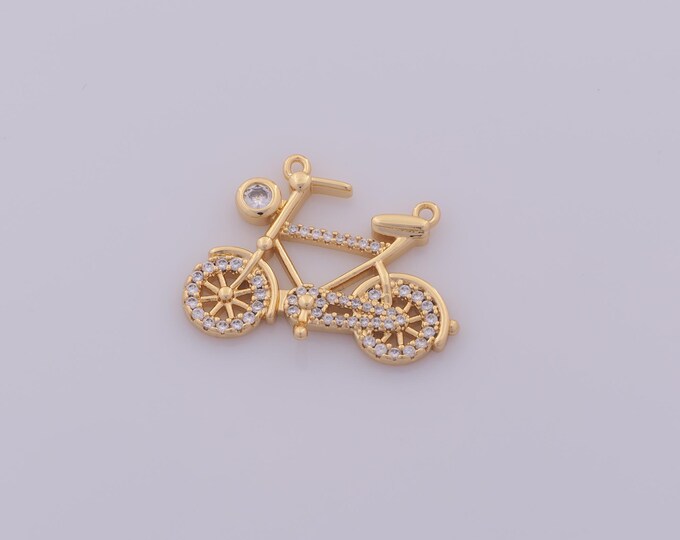 1 pcs Gold CZ Bicycle Pendant,18K Gold Filled Bicycle Charm,Bicycle Charms DIY Bracelet Necklace Jewelry Making Findings Supply