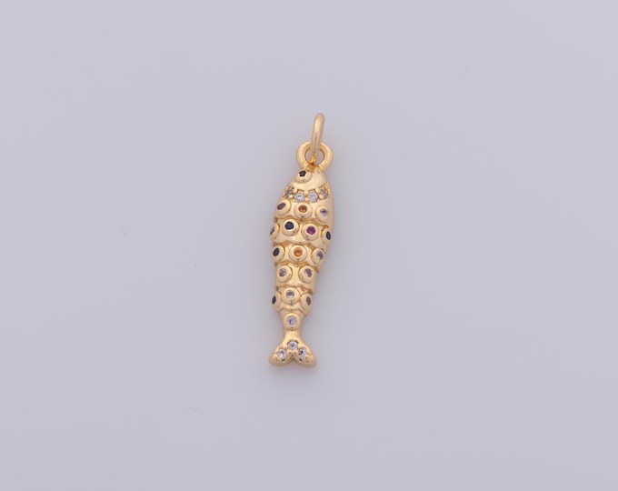 1 pcs Gold CZ Fish Pendant,18K Gold Filled Marine Life Charm,Fish Charms DIY Bracelet Necklace Jewelry Making Findings Supply