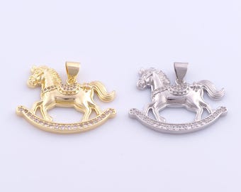 1 pcs Gold Rocking Horse Pendant,18K Gold Filled Horse Charm,CZ Animal Charms DIY Bracelet Necklace Jewelry Making Findings Supply