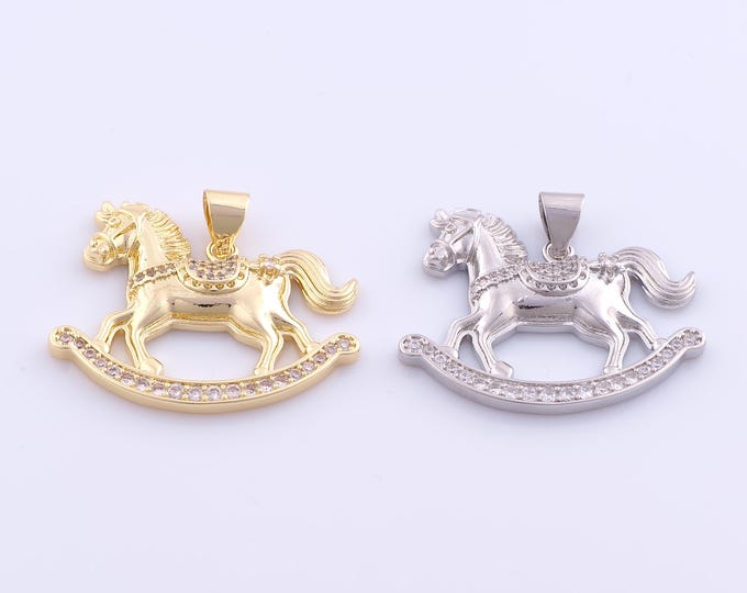 1 pcs Gold Rocking Horse Pendant,18K Gold Filled Horse Charm,CZ Animal Charms DIY Bracelet Necklace Jewelry Making Findings Supply