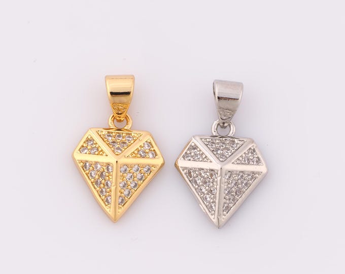 1 pcs Gold CZ Diamond Pendant,18K Gold Filled Diamond Charm,Diamond Charm DIY Bracelet Necklace Jewelry Making Findings Supply