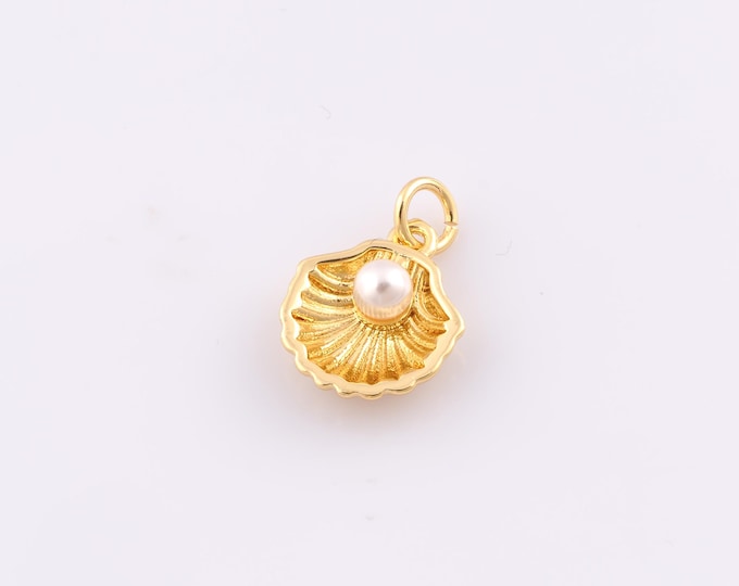 1 pcs Gold Shell Pendant,18K Gold Filled Pearl Charm,Shell Charms,DIY Bracelet Necklace Jewelry Making Findings Supply