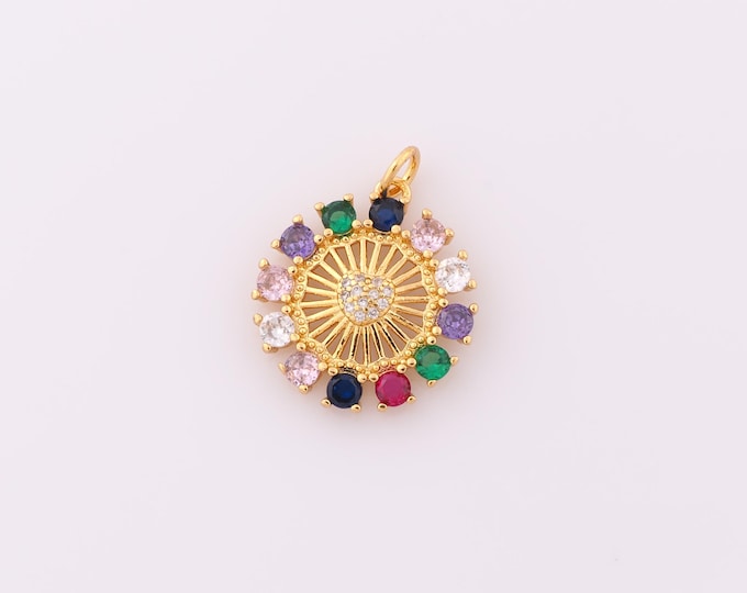 1 pcs Gold CZ Heart Pendant,18K Gold Filled Round Charm,Heart Charm DIY Bracelet Necklace Jewelry Making Findings Supply