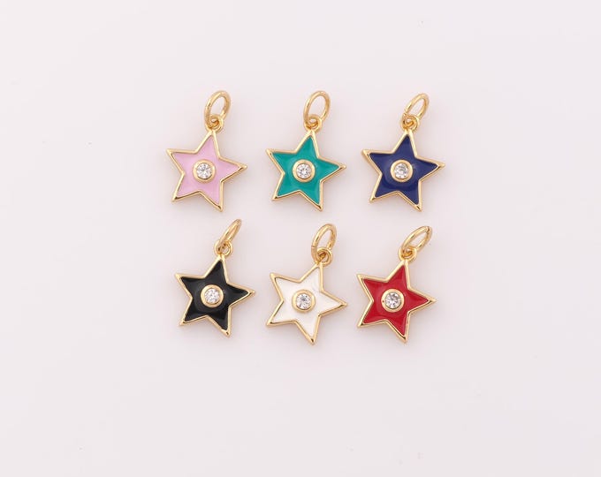 1 pcs Gold CZ Star Pendant,18K Gold Filled Star Charm,Enamel Star Charm DIY Bracelet Necklace Jewelry Making Findings Supply