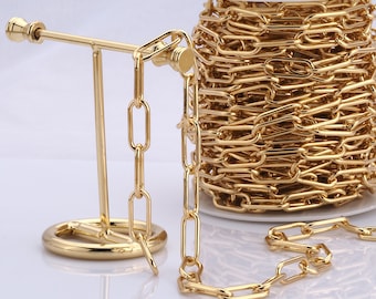 1 Meter Gold Paper Clip Chain, 18K Gold Filled Semi Finished Chain, Specialty Chains, DIY Jewelry Making Supplies