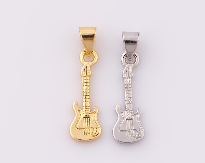 1 pcs Gold Guitar Pendant,18K Gold Filled Guitar Charm,Guitar Charm DIY Bracelet Necklace Jewelry Making Findings Supply