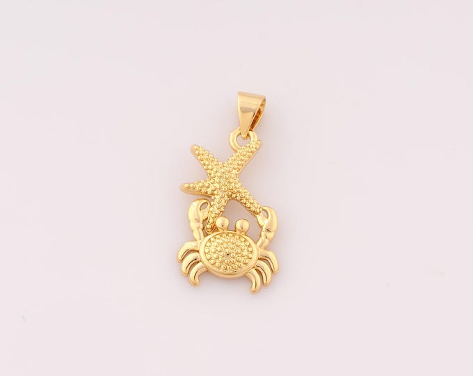1 pcs Gold Starfish Pendant,18K Gold Filled Marine Life Charm,Crab Charms DIY Bracelet Necklace Jewelry Making Findings Supply