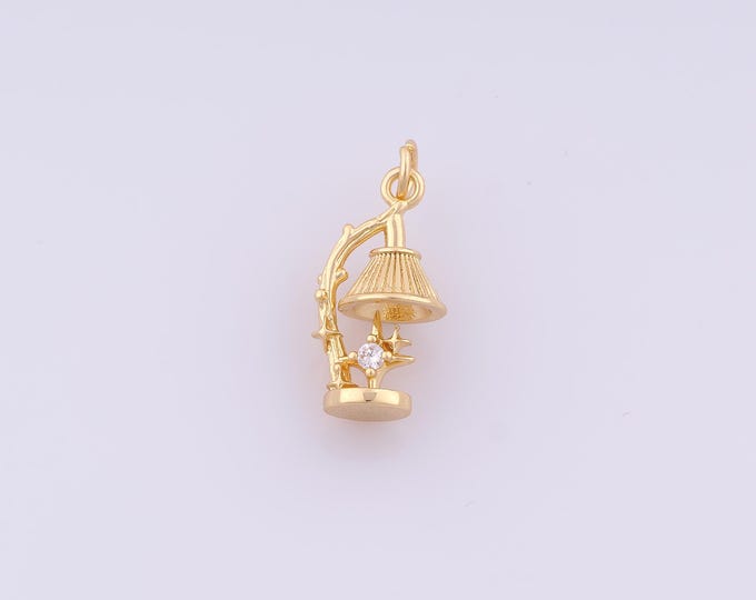 1 pcs Gold CZ Table Lamp Pendant,18K Gold Filled Desk Lamp Death Charm,Table Lamp Charms DIY Bracelet Necklace Jewelry Making Finding Supply