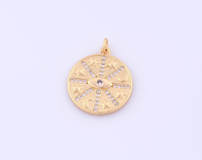 1 pcs Gold Evil Eye Pendant,18K Gold Filled CZ Moon Charm,Star Charm DIY Bracelet Necklace Jewelry Making Findings Supply