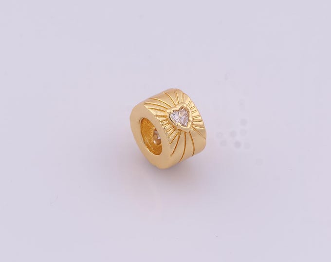 1 pcs 18K Gold Filled CZ Heart Round Spacer Beads,Large Hole Beads,Tube Beads for DIY Jewelry Making Findings Supply