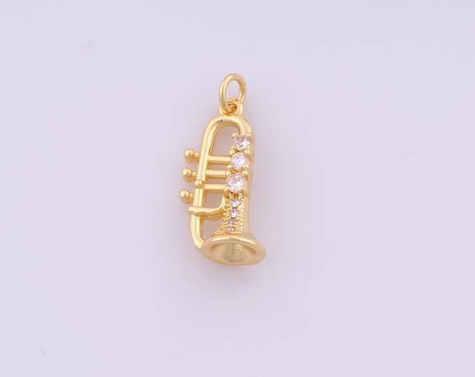 1 pcs Gold Trumpet Pendant,18K Gold Filled Trumpet Charm,CZ Trumpet Charms DIY Bracelet Necklace Jewelry Making Findings Supply
