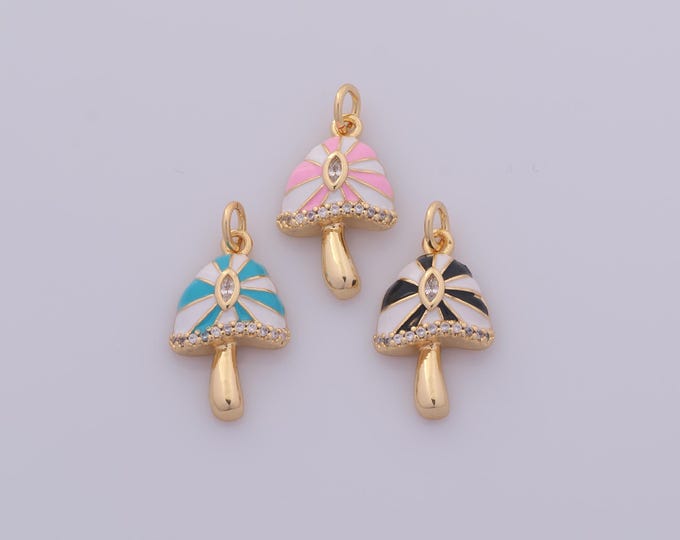 1 pcs Gold Enamel Mushroom Pendant,18K Gold Filled Mushroom Charm,CZ Mushroom Charms DIY Bracelet Necklace Jewelry Making Findings Supply