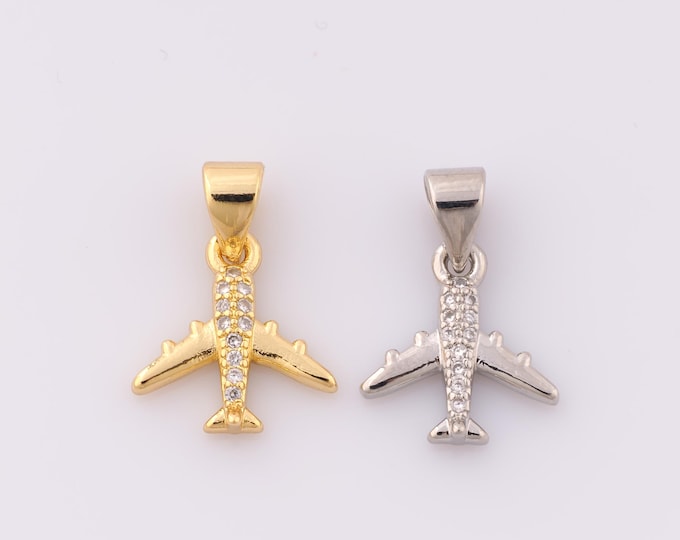 1 pcs Gold CZ Airplane Pendant,18K Gold Filled Airplane Charm,Airplane Charm DIY Bracelet Necklace Jewelry Making Findings Supply