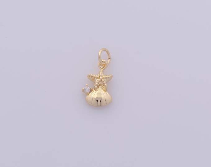 1 pcs Gold CZ Shell Pendant,18K Gold Filled Oyster Charm,Starfish Charms DIY Bracelet Necklace Jewelry Making Findings Supply