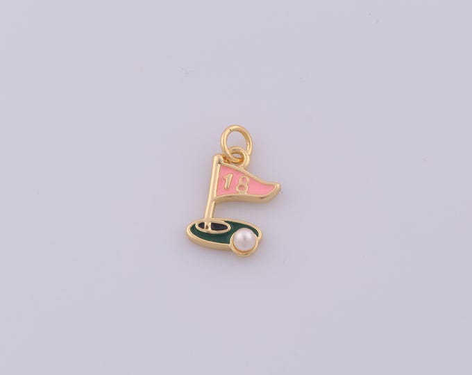1pcs Gold Enamel Golf Pendant,18K Gold Filled Sports Charm,Golf Charms DIY Bracelet Necklace Jewelry Making Findings Supply