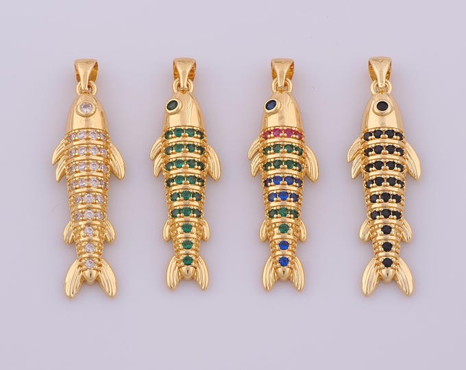 1 pcs Gold CZ Fish Pendant,18K Gold Filled Marine Life Charm,Fish Charms DIY Bracelet Necklace Jewelry Making Findings Supply