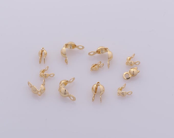 50 pcs 18K Gold Filled Clamshell Calotte Bead Tip End Cap Knot Cover DIY Bracelet Necklace Jewelry Making Finding Supply