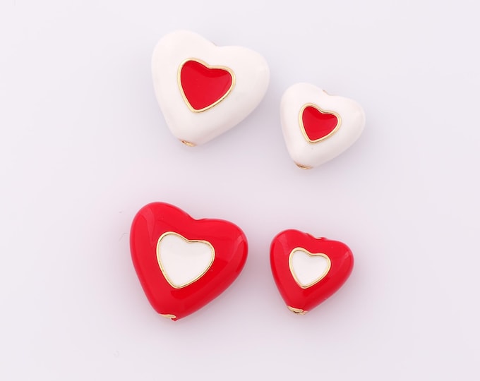 1 pcs Gold Enamel Heart Pendant,18K Gold Filled Heart Charm,Heart Charm DIY Bracelet Necklace Jewelry Making Findings Supply