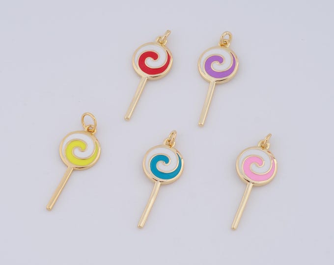 1 pcs Gold Lollipop Pendant,18K Gold Filled Enamel Lollipop Charm,Lollipop Charm DIY Bracelet Necklace Jewelry Making Findings Supply