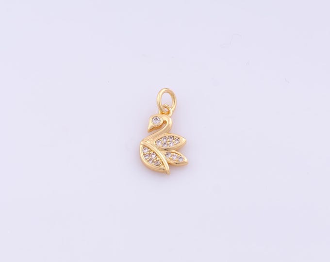 1 pcs Gold CZ Swan Pendant,18K Gold Filled Swan Charm,Swan Charms DIY Bracelet Necklace Jewelry Making Findings Supply