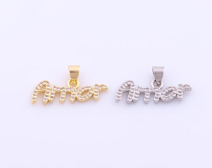 1 pcs Gold CZ Amor Pendant,18K Gold Filled Letter Charm,Amor Charms DIY Bracelet Necklace Jewelry Making Findings Supply