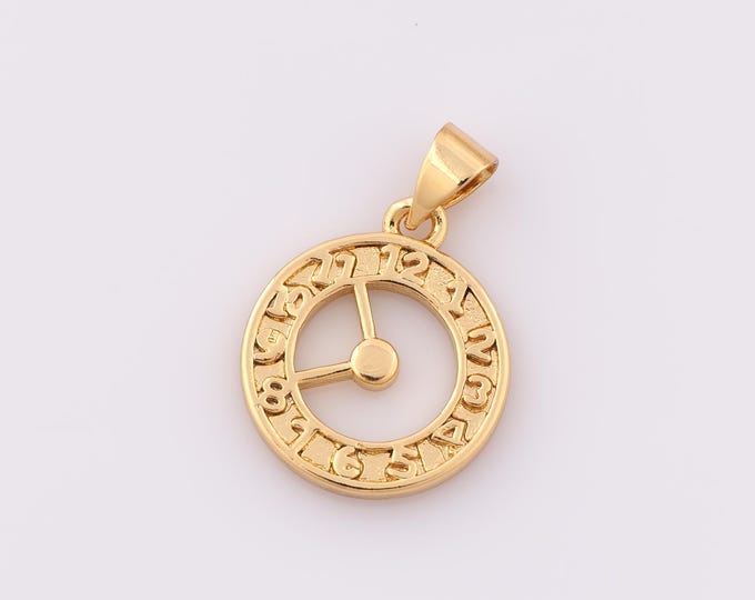 1 pcs Gold Clock Pendant,18K Gold Filled Clock Charm,Clock Charm DIY Bracelet Necklace Jewelry Making Findings Supply