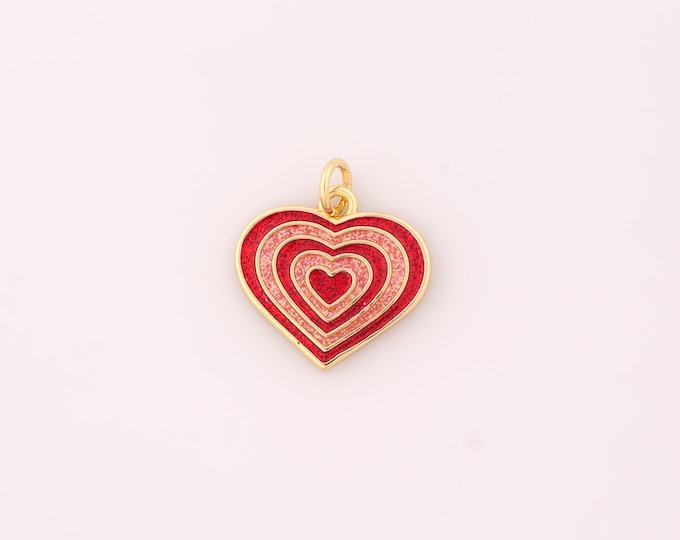 1 pcs Gold Enamel Heart Pendant,18K Gold Filled Heart Charm,Heart Charms DIY Bracelet Necklace Jewelry Making Findings Supply