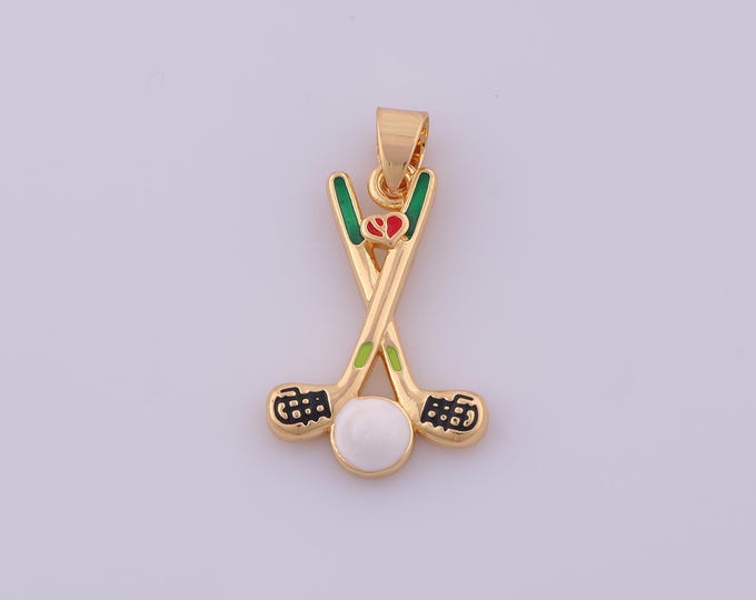 1 pcs Enamel Golf Club Pendant,18K Gold Filled Sports Charm,Golf Charms DIY Bracelet Necklace Jewelry Making Findings Supply