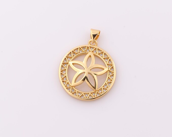 1 pcs Gold CZ Flower Pendant,18K Gold Filled Flower Charm,Flower Charm DIY Bracelet Necklace Jewelry Making Findings Supply