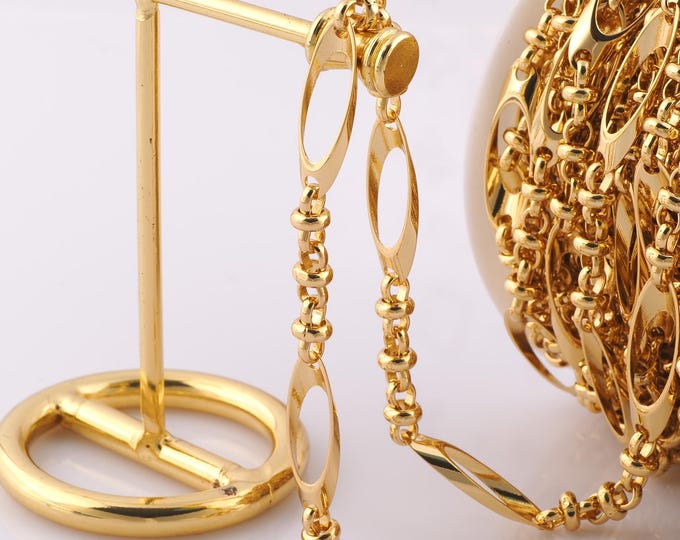 1 Meter Gold Figaro Chain, 18K Gold Filled Semi Finished Chain, Specialty Chains, DIY Jewelry Making Supplies