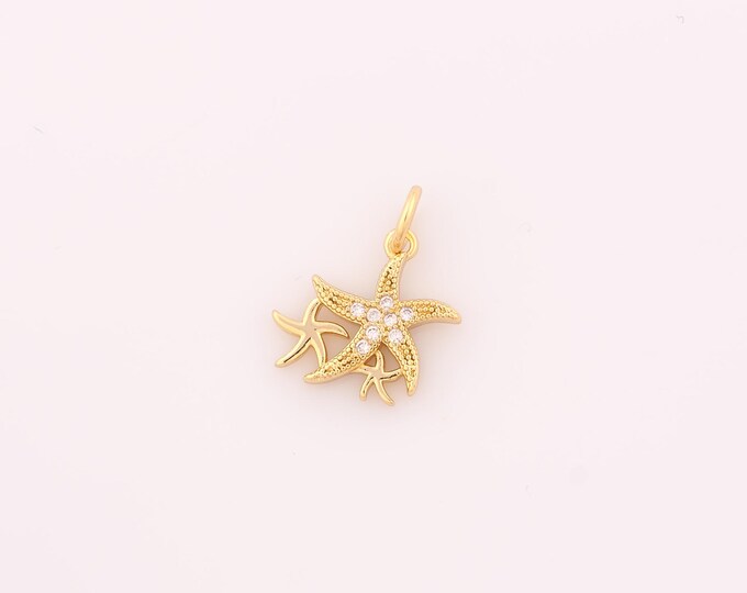 1 pcs Gold CZ Starfish Pendant,18K Gold Filled Starfish Charm,Starfish Charms DIY Bracelet Necklace Jewelry Making Findings Supply