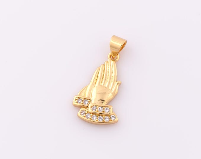 1 pcs Gold CZ Gesture Pendant,18K Gold Filled Hand Charm,Christian Gesture DIY Bracelet Necklace Jewelry Making Findings Supply