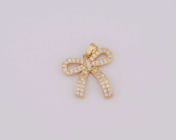 1 pcs Gold Bow Pendant,18K Gold Filled Bow Charm,Bow Charm DIY Bracelet Necklace Jewelry Making Findings Supply