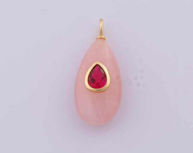 1 pcs Gold CZ Natural Stone Pendant,18K Gold Filled Energy Stone Charm,Water Drop Stone Charms DIY Necklace Jewelry Making Findings Supply