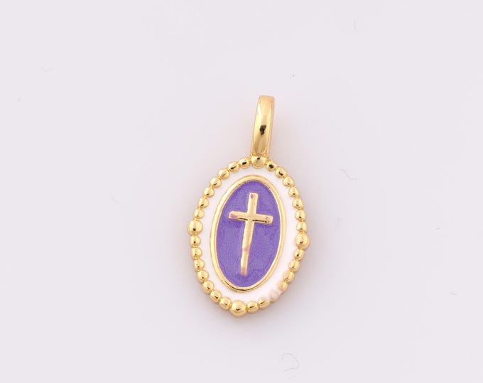 1 pcs Gold Enamel Cross Pendant,18K Gold Filled Religious Charm,Christian Charm DIY Bracelet Necklace Jewelry Making Findings Supply