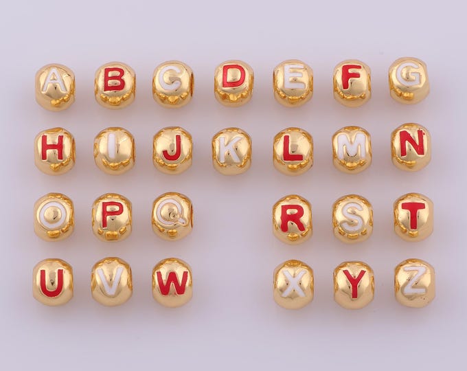 1 pcs 18K Gold Filled Initial Spacer Beads,Enamel Letter Beads,Initial Beads for DIY Jewelry Making Findings Supply