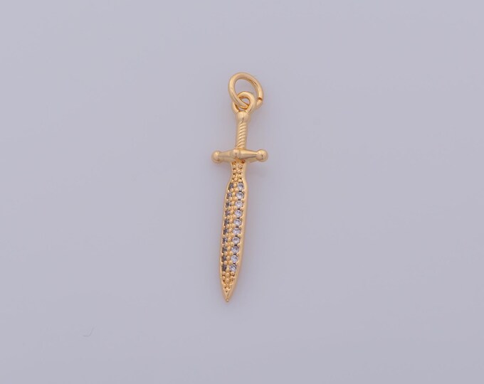 1 pcs Gold CZ Weapon Pendant,18K Gold Filled Sword Charm,Weapon Charms DIY Bracelet Necklace Jewelry Making Findings Supply