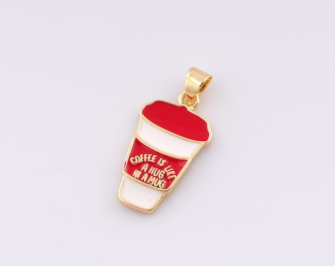 1 pcs Gold Enamel Milk Tea Pendant,18K Gold Filled Minimalist Charm Milk Tea Charms,DIY Bracelet Necklace Jewelry Making Findings Supply