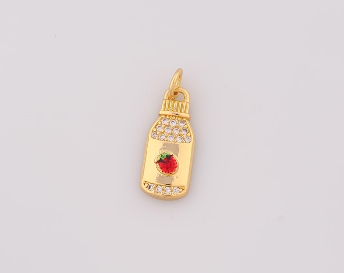 1 pcs Gold CZ Beverage Pendant,18K Gold Filled Strawberry Charm,Drink Charms DIY Bracelet Necklace Jewelry Making Findings Supply